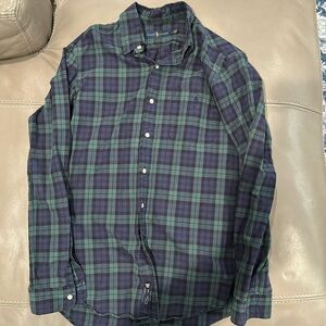 RALPH LAUREN Blue Green Plaid Collared Button Down Shirt M